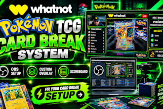setup whatnot pokemon tcg card breaks with custom overlays, scoreboards and obs
