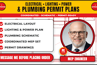 coordinate electrical lighting power and plumbing schematic permit plans