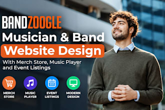 design a bandzoogle website with merch store and music player