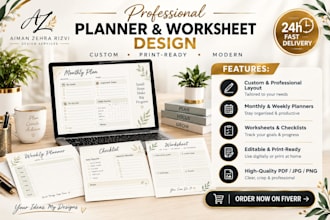 design professional printed planner, checklist and worksheet