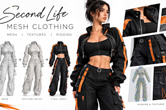 design second life mesh clothing, including rigging, textures and avatar outfits