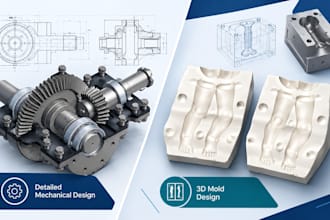 mechanical parts, slip casting, 3d mold design, mechanical design and 3d model