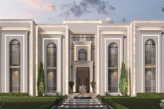 remodeler modern classic villa, elegant house design, symmetrical facade render