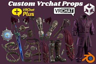 create custom vrchat props, accessories, outfits weapon, assets, item for avatar