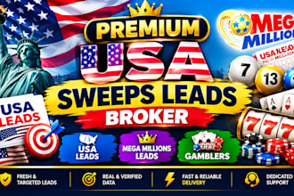 offer premium USA sweeps leads broker, USA leads, mega miilions leads, gamblers