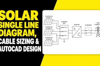 solar single line diagram, cable sizing and autocad design
