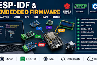 program esp idf, freertos, microcontroller, uart, spi, i2c, can bus and rs485