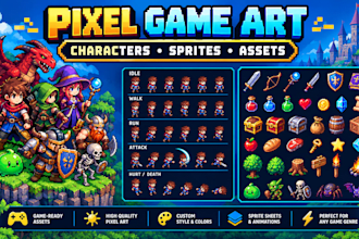 do pixel art game asset sprite and characters