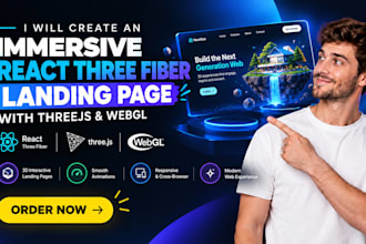 create an immersive react three fiber landing page with threejs and webgl