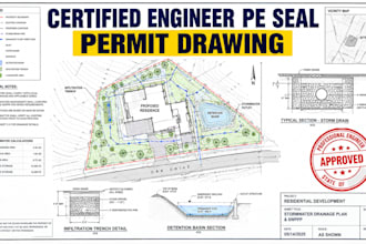 certified engineer pe seal, permit drawing, swppp stormwater drainage plan, swmm