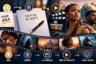 write a movie script, screenplay, film script and ai cinematic