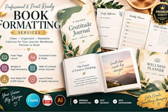 format journal, workbook and planner interiors for KDP and print ready PDF files