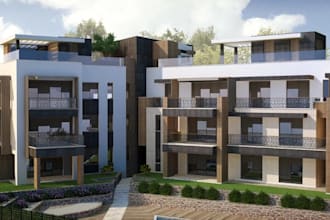 remodel3d condo apartment,front elevation,concrete cladding,vray external render