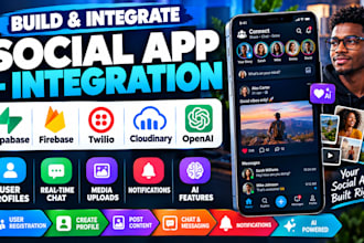 build and integrate social app with supabase, twilio, cloudinary and open ai