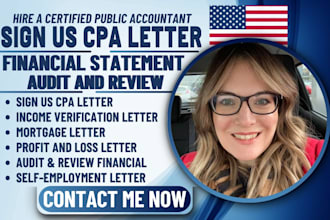 do US financial statement, CPA notary letter profit loss, audit financial report