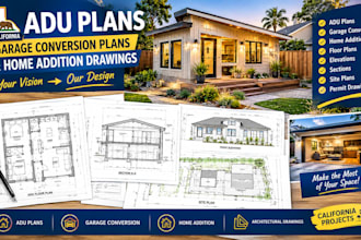 draw california adu plans, garage conversion plan and home addition drawings