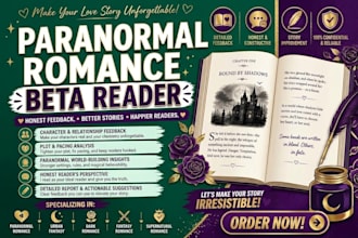 be your romance beta reader for paranormal romance novel beta reader