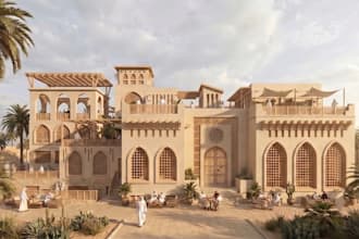 remodeler middle eastern hotel, traditional building design,arab boutique render