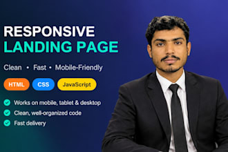 create a responsive landing page using HTML CSS and js