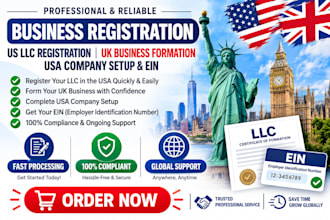 handle US llc registration, UK business formation, USA company setup and ein