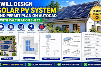 design solar pv system and permit plan on autocad with calculation sheet