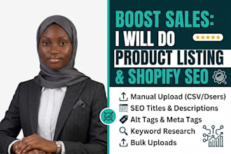 do shopify product listing, product upload and shopify SEO
