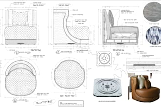 provide sofa technical drawing for manufacturing, furniture 3d model and renders