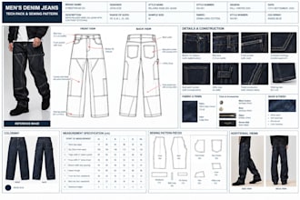 create menswear tech pack sewing pattern for pants jeans jackets manufacturing