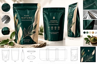 design a professional mylar bag packaging tech pack and technical drawing