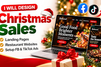 design christmas sales landing pages restaurant websites and setup fb tiktok ads