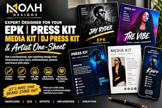 design professional press kit, media kit, epk design and dj press kit design