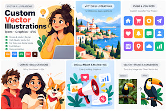create custom vector illustrations, icons, svg graphics and vector art