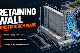 design retaining wall construction drawings and site layout plans