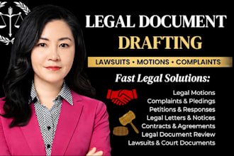 draft legal documents, motions, complaints, lawsuits and court pleadings