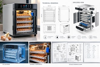 design a custom egg incubator with 3d cad and manufacturing drawings