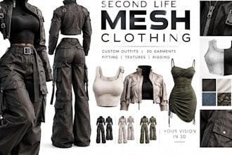 create custom second life mesh clothing, 3d garments, outfits and avatar fashion