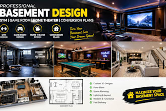 do basement design for gym, game, room, home thearter, conversion plans