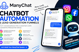 build manychat automation chatbots and leads generation funnels for fb ig and wa