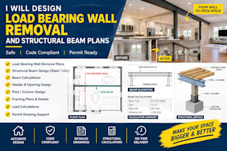design load bearing wall removal and structural beam plans