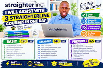 assist with 3 straighterline courses in one day