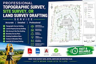 professional topographic survey, site survey, or land survey drafting service