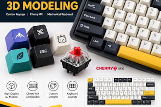 quality render keycap 3d model, cherry mx keycap, mechanical keyboard and layout