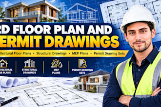 create 2d floor plans, redraw house plan for architectural, mep permit drawings