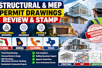 do florida, georgia, ca, tx structural engineer mep permit drawings review stamp