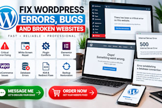 fix wordpress errors, wordpress bugs, critical errors, cache and broken website