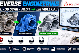 reverse engineer parts, stl, 3d scans and mesh into editable cad model, cnc