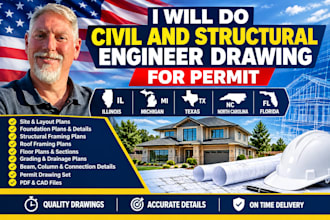 do illinois michigan tx, nc florida civil structural engineer drawing for permit