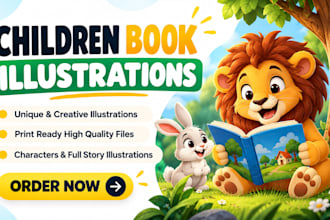 create custom cartoon illustrations for kids books stories and covers