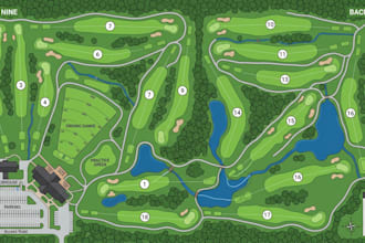 design golf course maps, golf club maps, course layouts and wayfinding maps