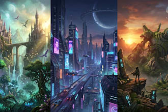 illustrate environments, landscapes, board game, concept art